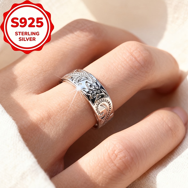 Women's S925 Silver Relief Vine Ring, Unique Design Gift